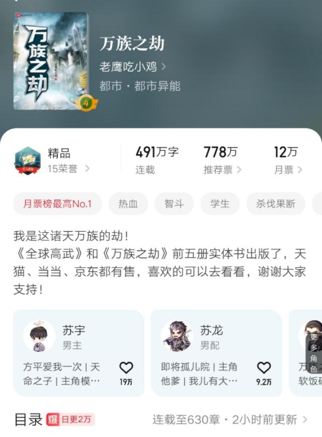 继《全球高武》以后，老鹰吃小鸡又一新书点击量破亿，你都看过吗