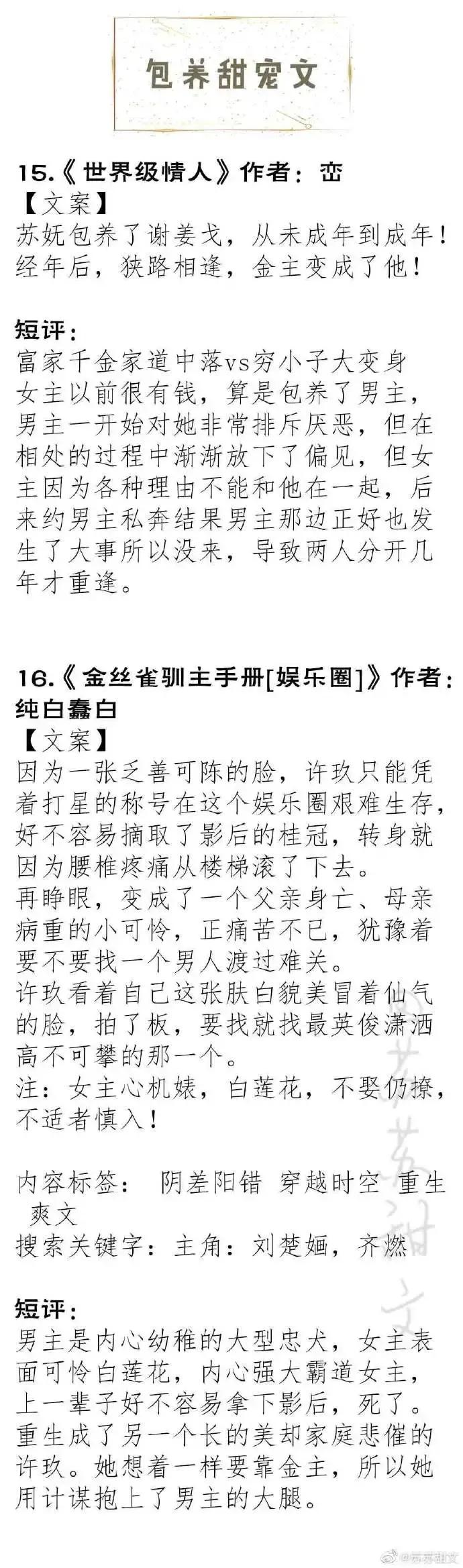 强推！男主是金主的宠文系列，《一线大腕》《金丝雀驯主手册》赞