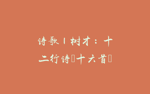 诗歌 | 树才：十二行诗（十六首）